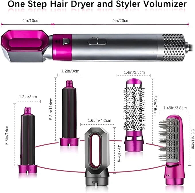 Trending Height 5-in-1 hair dryer brush with five detachable styling attachments in pink and gray
