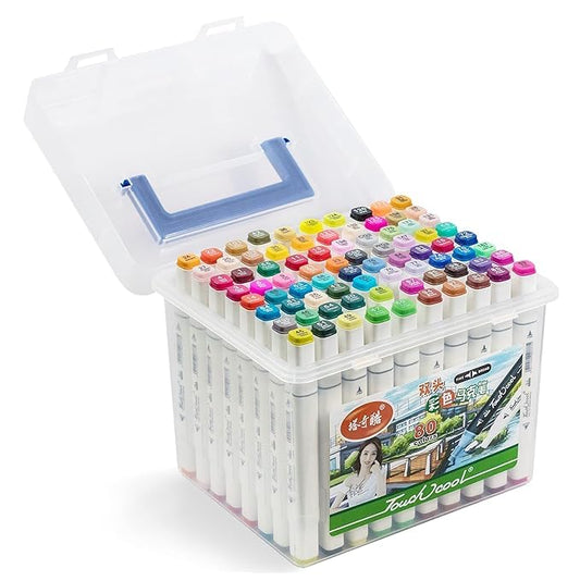 80 Dual Tip Alcohol Markers Set – White Body, Non-Toxic, Fast-Drying Ink for Kids & Adults | Ideal for Manga, Anime, Illustration & Fashion Design