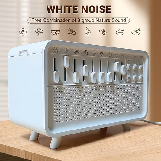4-in-1 White Noise Machine with Humidifier, Aroma Diffuser, Bluetooth Speaker & Night Light – 8 Natural Sounds, Sleep Timer, Baby & Adult Sleep Aid