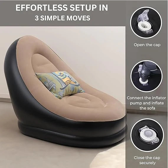 Graffiti Inflatable Lounge Chair with Footrest – Ultra-Soft Flocked Recliner for Home, Balcony, Camping & Office