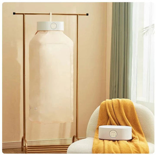 Trending Height electric clothes drying machine with beige drying bag and white control unit in modern room