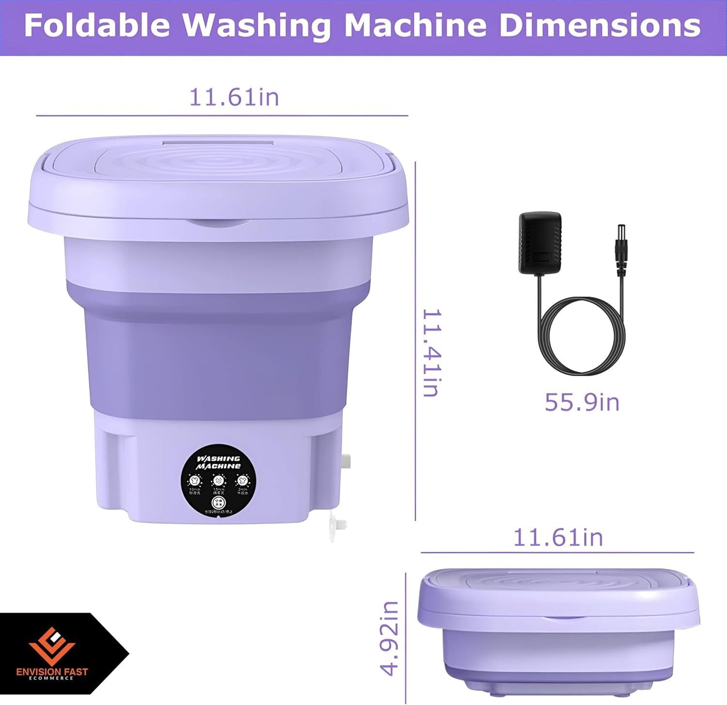 Trending Height foldable purple collapsible mini washing machine for small spaces with power adapter and dimensions