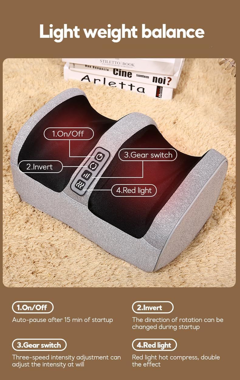 Trending Height electric foot massager with lightweight design and labeled control buttons for on off invert gear switch and red light