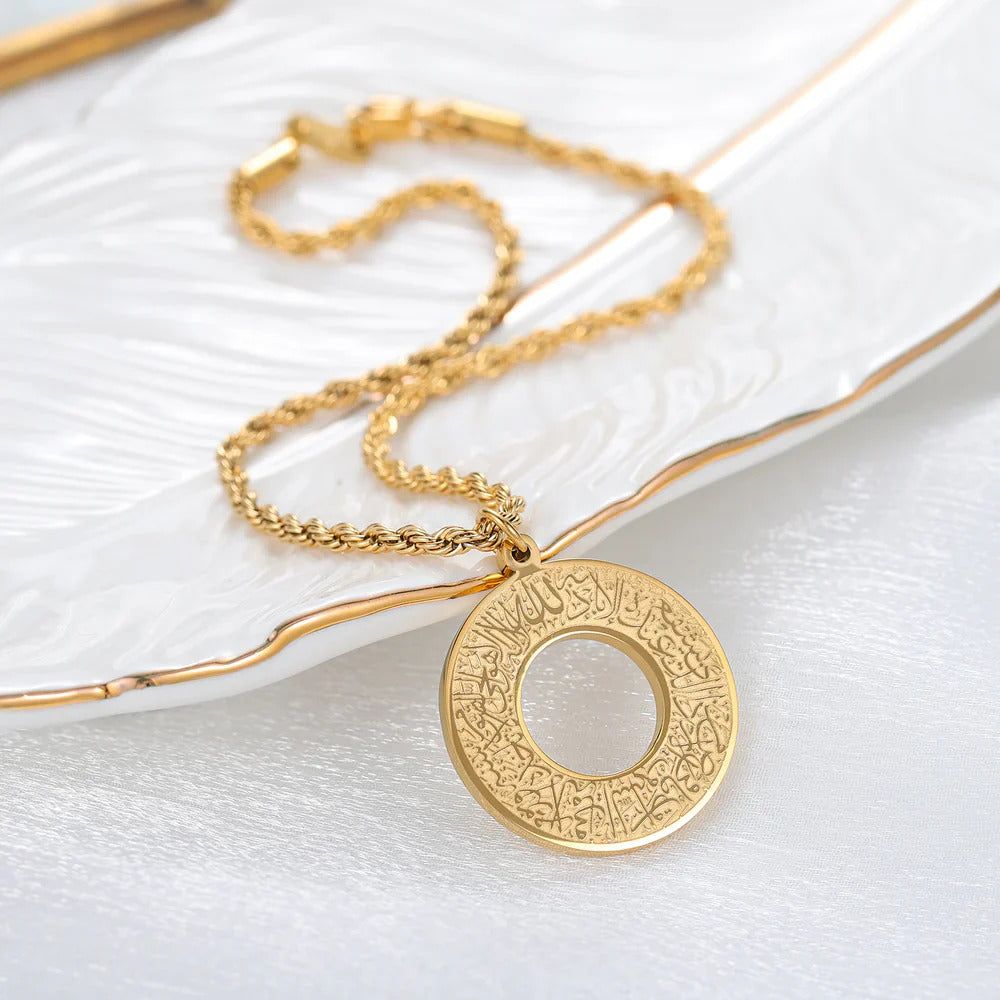 TRENDING HEIGHT gold circular pendant with Arabic calligraphy on chain dua e safar car hanger for travel protection