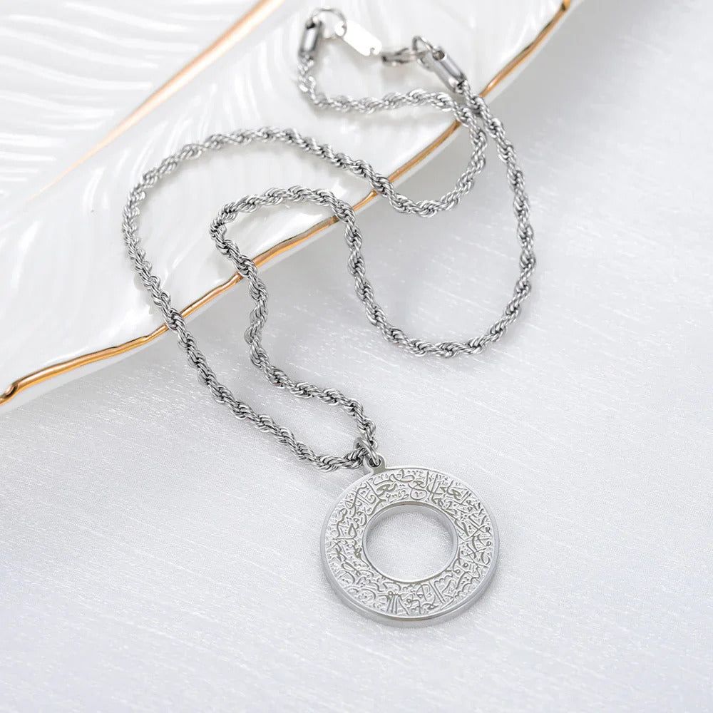 TRENDING HEIGHT dua e safar car hanger silver round pendant with engraved Arabic prayer on twisted chain