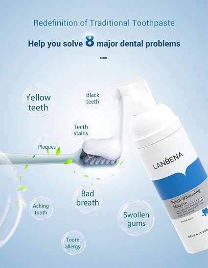 Trending Height teeth whitening mousse with brush applicator to solve yellow teeth stains bad breath and swollen gums