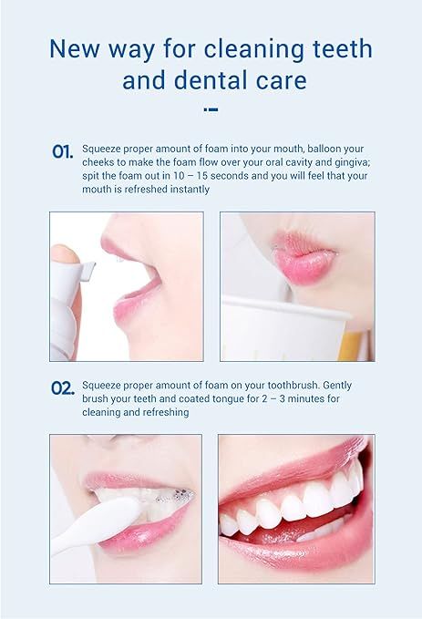 Instructions for using Trending Height teeth whitening mousse for effective teeth cleaning and dental care