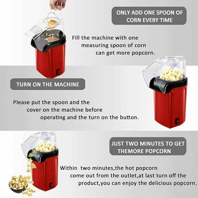 Trending Height oil-free popcorn maker in red with clear lid demonstrating popcorn popping process