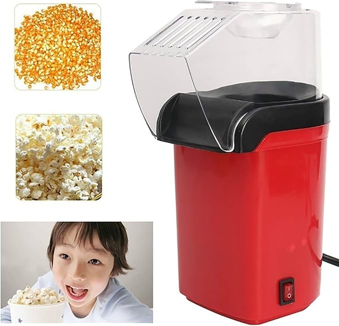 Trending Height red oil-free popcorn maker with kid enjoying freshly popped popcorn