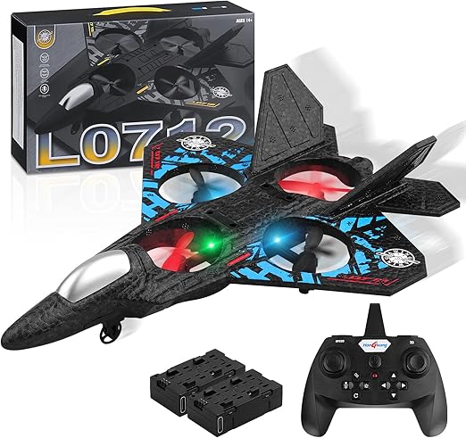Trending Height remote control fighter jet toy in black with colorful lights and included controller and battery pack