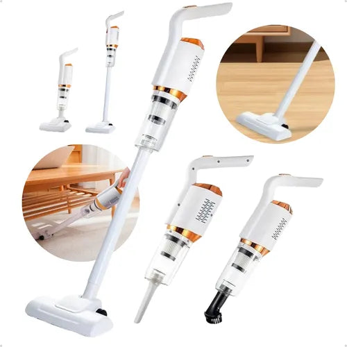 Trending Height ultra-light 3-in-1 vacuum in white and gold, versatile for floor and upholstery cleaning