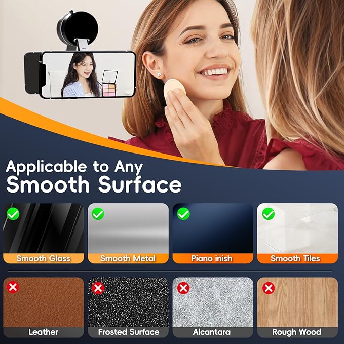 Foldable magnetic car phone holder by Trending Height shown holding phone on smooth surfaces like glass and metal