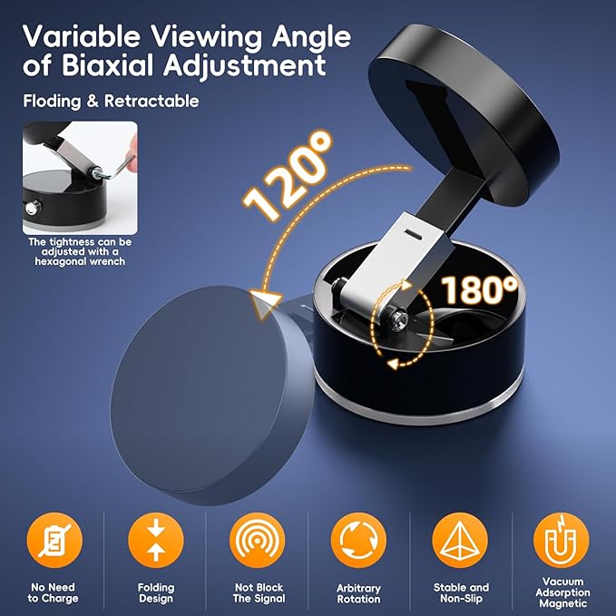 Foldable magnetic car phone holder by Trending Height with biaxial adjustment and 180 degree rotation